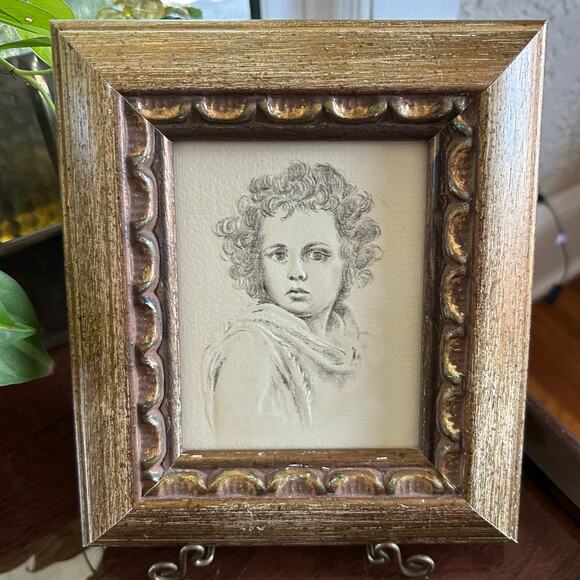 Vintage The Divine Shepherd by Bartolomé Esteban Murillo Framed Pencil Drawing - Picture 3 of 14